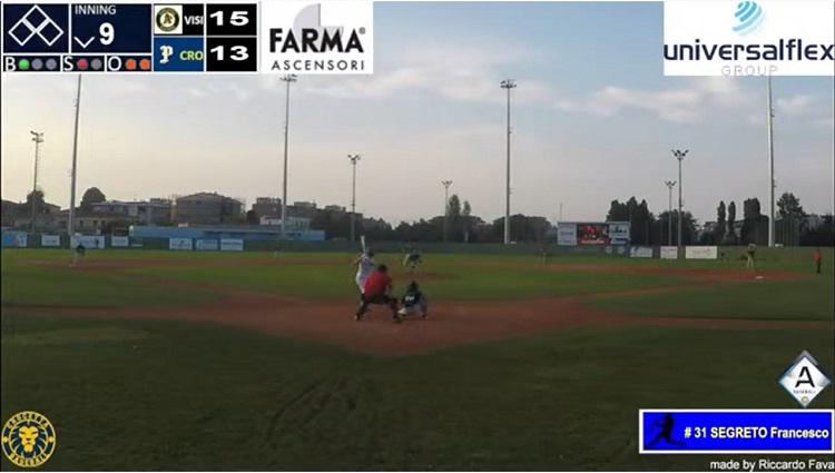 Incontro dell'OM Valpanaro Athletics Bologna trasmesso in diretta streaming dal Canale Youtube del Crocetta Parma Baseball